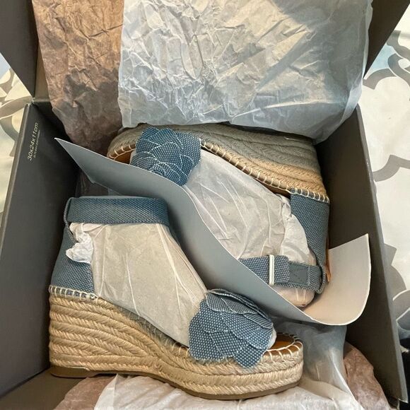 Franco Sarto Clemens Espadrille Sandal Denim Flower Ankle Strap Platform Wedge 7 - Picture 11 of 11